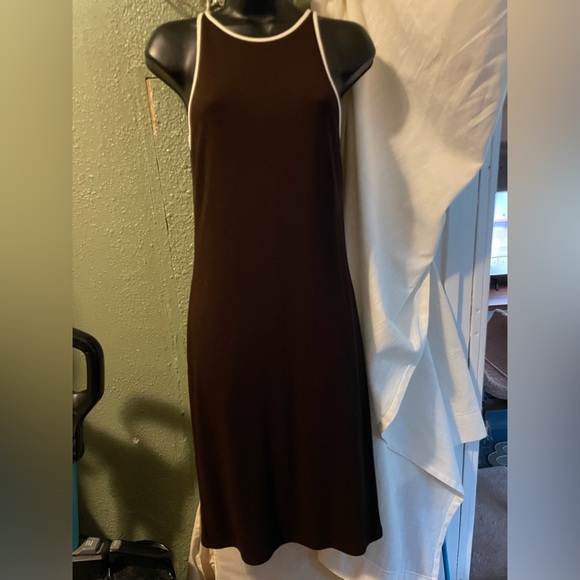 LAUREN Ralph Lauren Sz Brown Micro Tank Midi Dress - Picture 1 of 6